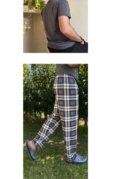 Betimoda Σετ ανδρικών πιτζάμες Anthracite Regular Fit κάτω καρό καρό βαμβακερό πλεκτό λαιμόκοψη