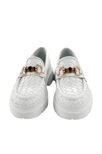 MİLONEK 202413081221   - Men's White Straw Knit Loafer Buckle Casual Shoes