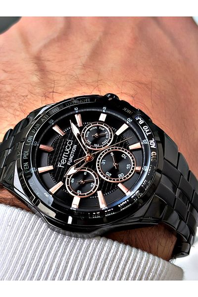 Ferrucci Function Function Black Color 3 Atm Waterproof Steel Cord Men's Wristwatch