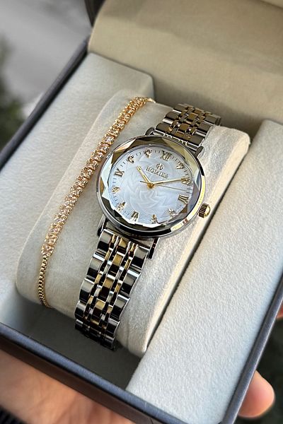 Homies Women's Wrist Watch Small Case Crystal Glass Gift Box and Bracelet Hm 7560896562