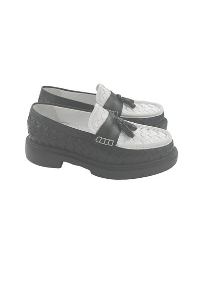 MİLONEK 202412401972   - Men's Black and White Straw Loafer