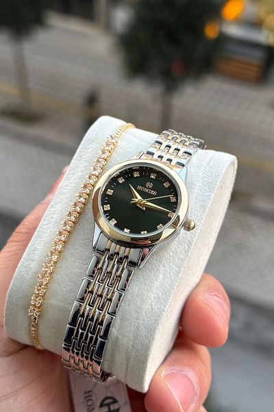 Homies Women's Wrist Watch Small Case Vintage Stone Dial Model and Bracelet
