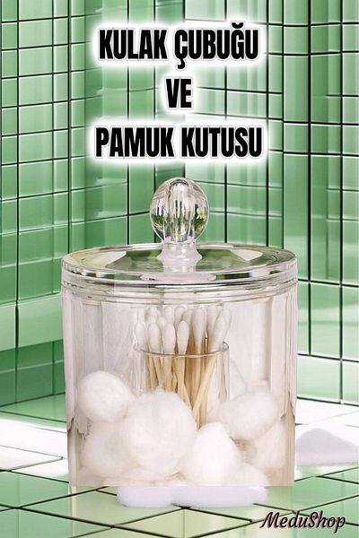 MEDUSHOP Round Cotton Holder and Earsticks Box