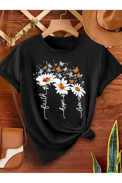 Medinenur HOPE LOVE TEXT ΛΕΠΤΟΜΕΡΗΣ ΕΚΤΥΠΩΣΗ ΒΑΣΙΚΟ T-SHIRT