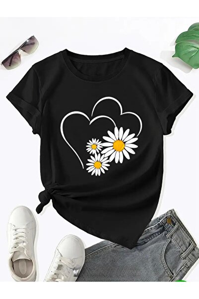 Medinenur Tricou basic cu imprimeu cu mărgele și model inimă