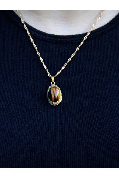 esha Natural Stone Turtle Eye Natural Stone Women's Chain Necklace Euk4Kg