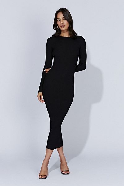 Karataş Giyim Rochie din țesătură de iarnă, cu nasturi, cu nervuri, lungime maxi, cu guler în picioare, 135 cm