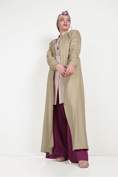 TRENDTESETTÜR Palton de damă bej cu detalii de broderie 10180