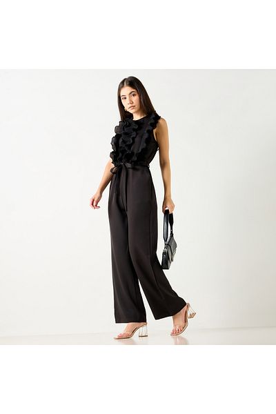 2Xtremz Ruffle Detail Sleeveless Jumpsuit With Tie-up Detail