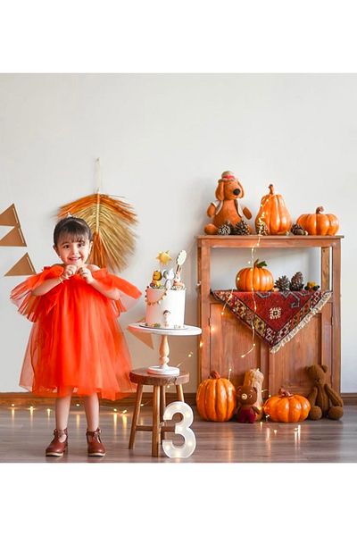 Tinypeople Girls' Party Dress with Orange Tulle - Birthday Evening Dress