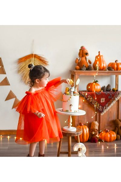 Tinypeople Girls' Party Dress with Orange Tulle - Birthday Evening Dress