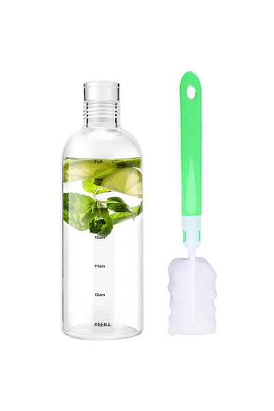 Home Zone 750ml Water Bottles with Time Marker Reusable Clear Glass Drinking Bottles