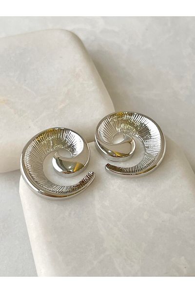 mos&more Silver Line Detailed Sparkle Stylish Women's Earrings