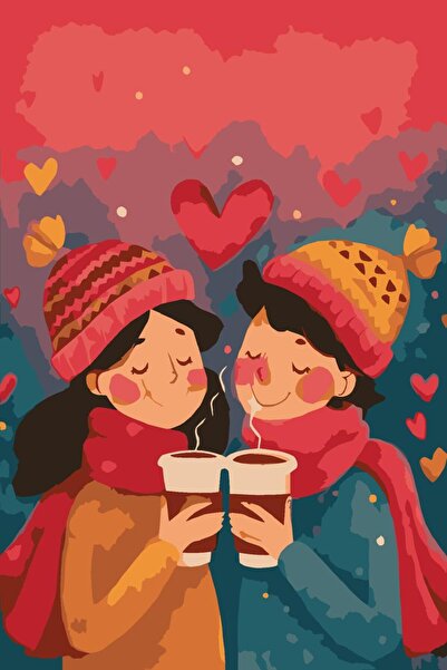 ÖZEL İMALAT Sayılarla Boyama Tuval Seti 40x50 cm Sevgililer Günü