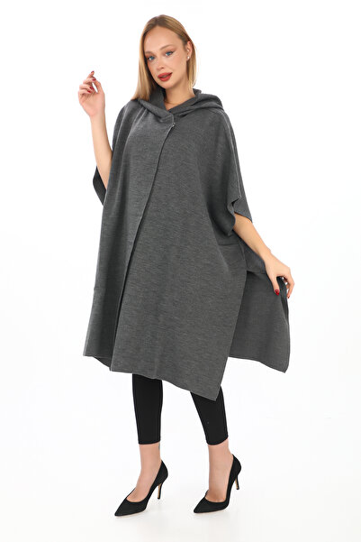 02Lady Fashion πλεκτό πόντσο με κουκούλα