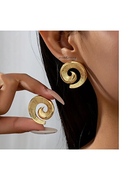 mos&more Gold Çizgi Detaylı Sparkle Şık Kadın Küpe