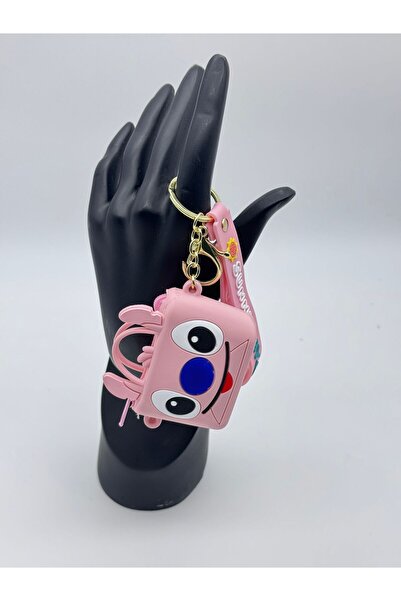 Genel Markalar Pembe Çanta Figürlü Stitch Silikon Cüzdan Anahtarlık Sunny-Day