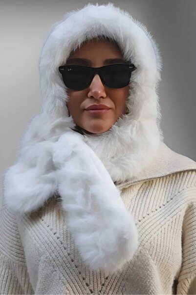 Uniquetrenders Women's Faux Fur Plush Hat with Neck Tie and Scarf