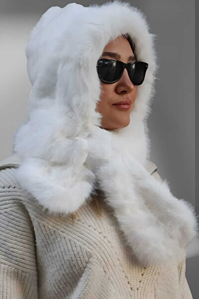 Uniquetrenders Women's Faux Fur Plush Hat with Neck Tie and Scarf