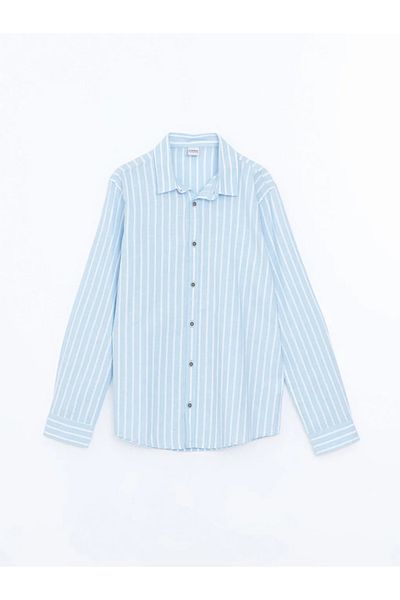 LC Waikiki Lcw Kids Blue Striped Linen Blended Boy's Shirt