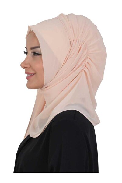 Ayşe Tasarım Πρακτικό σάλι από σιφόν με σχέδιο πλευρικής συσφίξεως, PS-8, Μπεζ