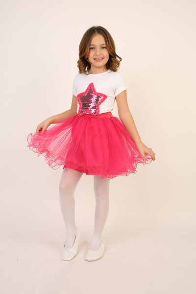 nacar çarşı Tricou cu stele cu paiete fucsia pentru fete, set fustă tutu fucsia, ținută de spectacol 23 aprilie - 29 octombrie