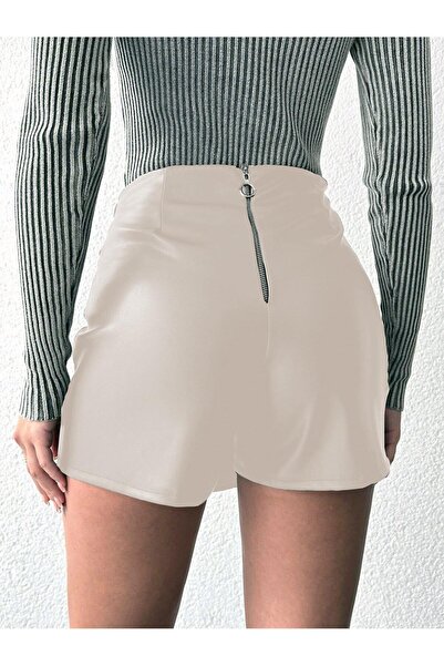 SERBA Pu Deri Pensli Fermuarlı Şort Etek