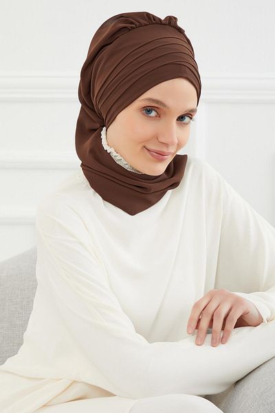 Aisha's Design عمامة شيفون جاهزة بتصميم وشاح متقاطع، HT-48
