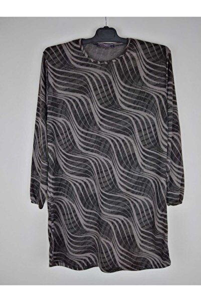 YAŞAR TRİKO Women's Brown Long Sleeve Crew Neck Elastic Wrist Lizy Oval Hem Tunic