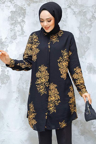 Neva Style Tunica hijab cu model negru - 11720S