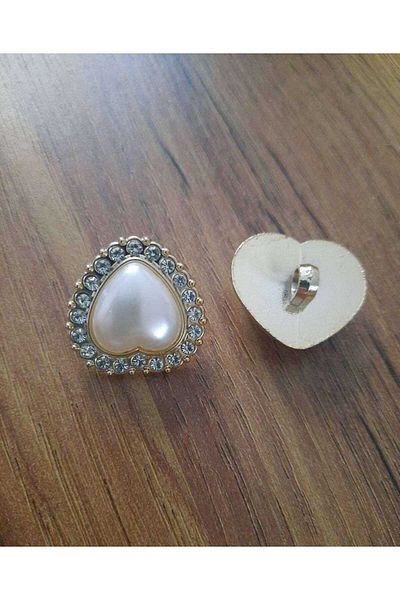 Beyna Heart Metallized Button with Crystal Stones and Pearls for 2.5cm - 1 Pack 4 Pcs