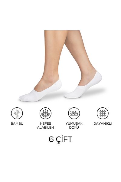 Matateks Bamboo Women's Ballerina White Socks Seamless Invisible Anti-Slip Heel Silicone Premium Pack of 6