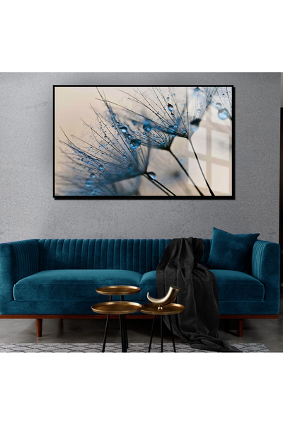 Harikabirev HARİKABİREV | MODEL 01 CU FLORI ALBASTRE | TABLO DE STICLA TEMPLATA CU CADRU ORIZONTAL