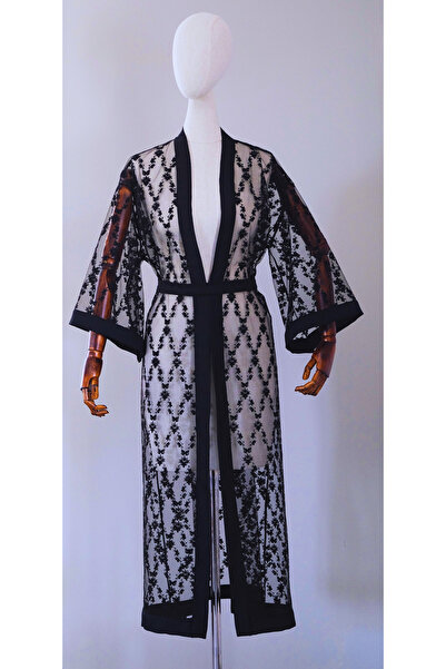 Atelier Nui كيمونو البجعة السوداء وكيمونو الدانتيل الأسود والرداء وملابس الشاطئ