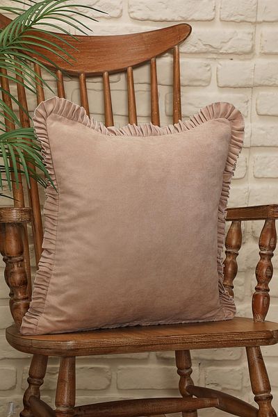 Aisha's Design Plain Fabric Throw Pillow Cover with Ruffled Edge - K-107