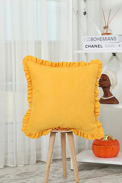 Aisha's Design Plain Fabric Throw Pillow Cover with Ruffled Edge - K-107