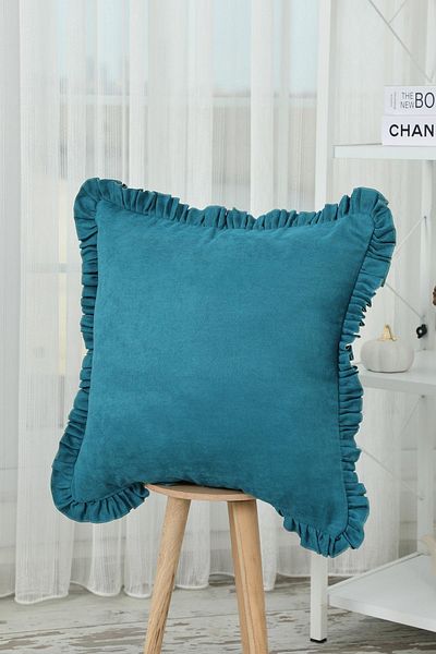Aisha's Design Plain Fabric Throw Pillow Cover with Ruffled Edges,k-107