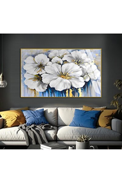 Harika bir ev HARİKABİREV | FORMĂ DE FLORI ABSTRACTĂ GRAY-NAVY BLUE-GOLD | TA...