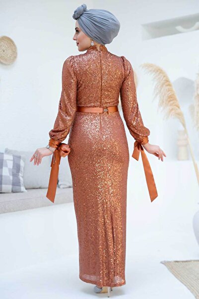 Neva Style Sequined Tile Hijab Evening Dress 4667Krmt