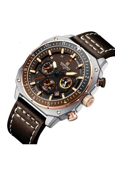 Naviforce Men's Leather Band Function Wrist Watch - 2153