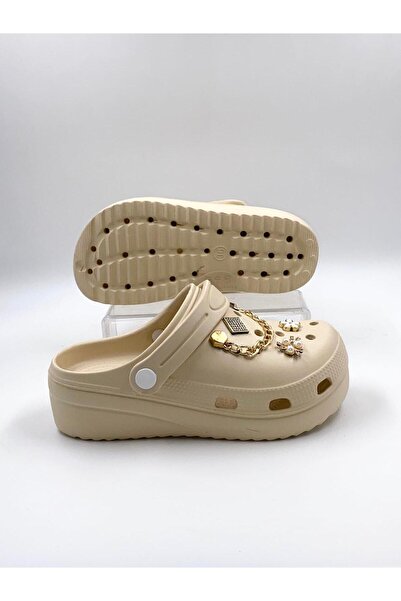 Babetty Masaj Tabanlı Şık Taşlı Zincirli Aksesuarlı Yumuşak Tabanlı Cross Terlik Plaj Havuz Bahçe Deniz