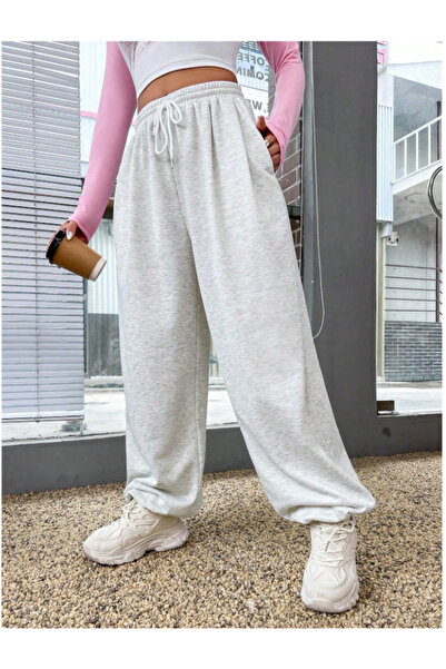 CAONNES Gri Sokak Modası JOGGER Büyük Beden Eşofman Altı Pantolon Altı 2 İplik Örme Kumaş Tessetür Sporıkhj