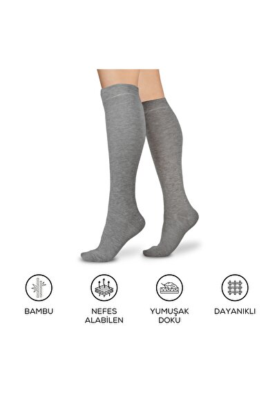 Matateks Ciorapi lungi, fără cusături, pentru femei, din bambus, până la genunchi, uni, de culoare gri Melange