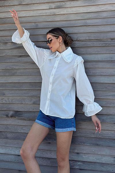 Moda cameo Mohinto Lace Detailed Sleeves Tie-Up Shirt White