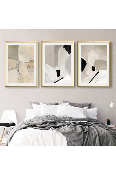 Linacci Set de pictură din sticlă abstractă boemă cu cadru triplu din metal auriu