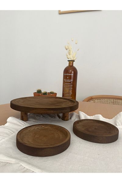 Mirilliahome Ξύλινο Σετ Παρουσίασης Ποδιών, Ξύλινο Στρογγυλό Σετ Παρουσίασης Επιτραπέζιων σκευών - Διακοσμητικό Μπολ Παρουσίασης 3 τεμαχίων