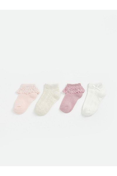 LC Waikiki Чорапи с бродирани ботуши за бебешко момиче LCW baby, комплект от 4 броя
