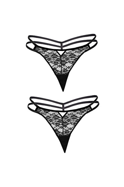 Simi Underwear Mina Özel Tasarım Siyah İpli Dantelli String Külot 2li