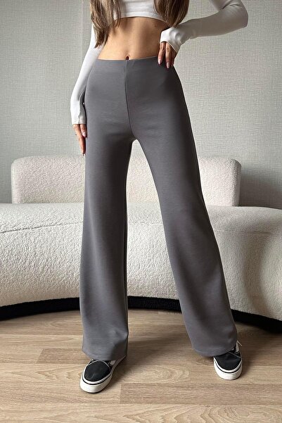 Moda cameo Modal Kumaş Palazzo Pantolon Gri
