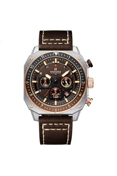 Naviforce Men's Leather Band Function Wrist Watch - 2153